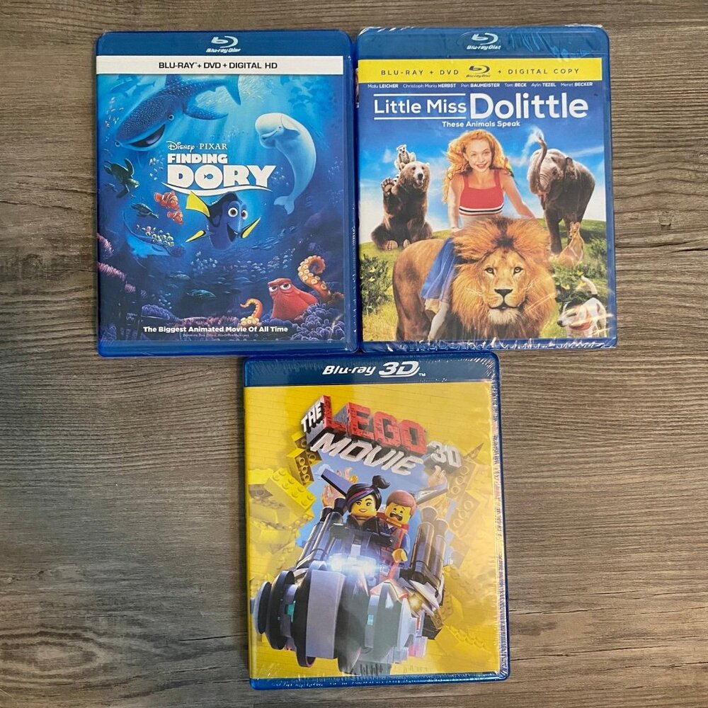 Lot of 3 Blu-ray Childrens Movie Lot - Disney Finding Dory, The Lego Movie
